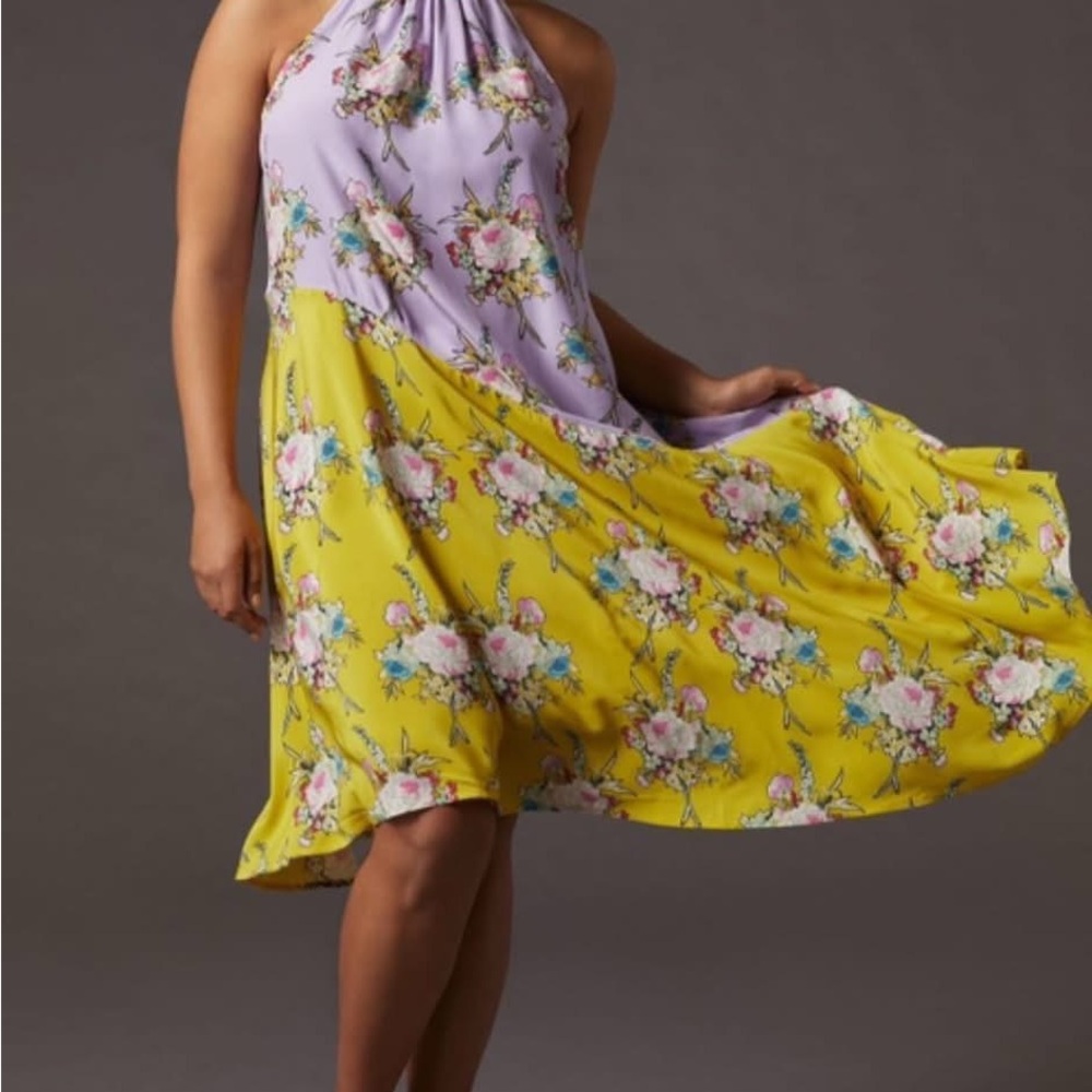 Floral Halter Dress in Yellow and Purple